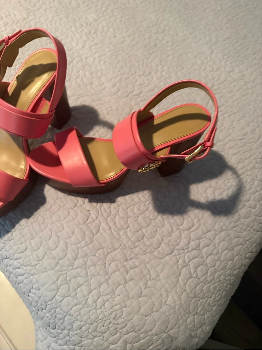 Michael Kors Coral Pink Platform Block Heel Sandals
